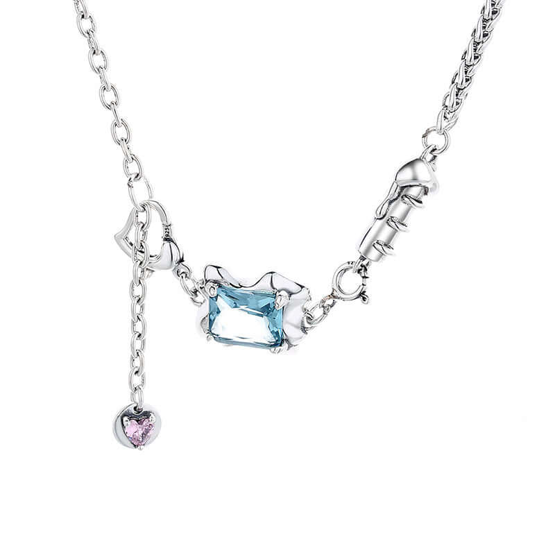 Blue Zirconia Cube Sterling Silver Necklace