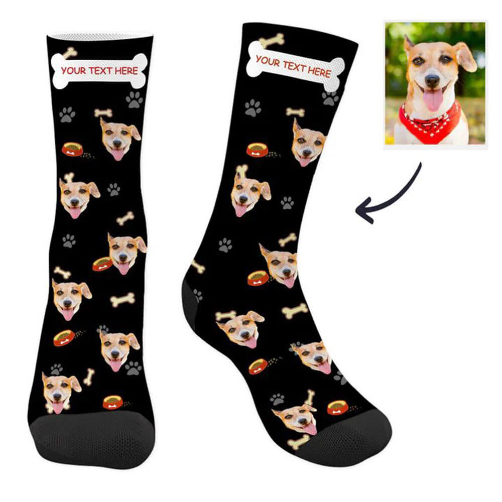 Custom Dog Photo Socks with Text