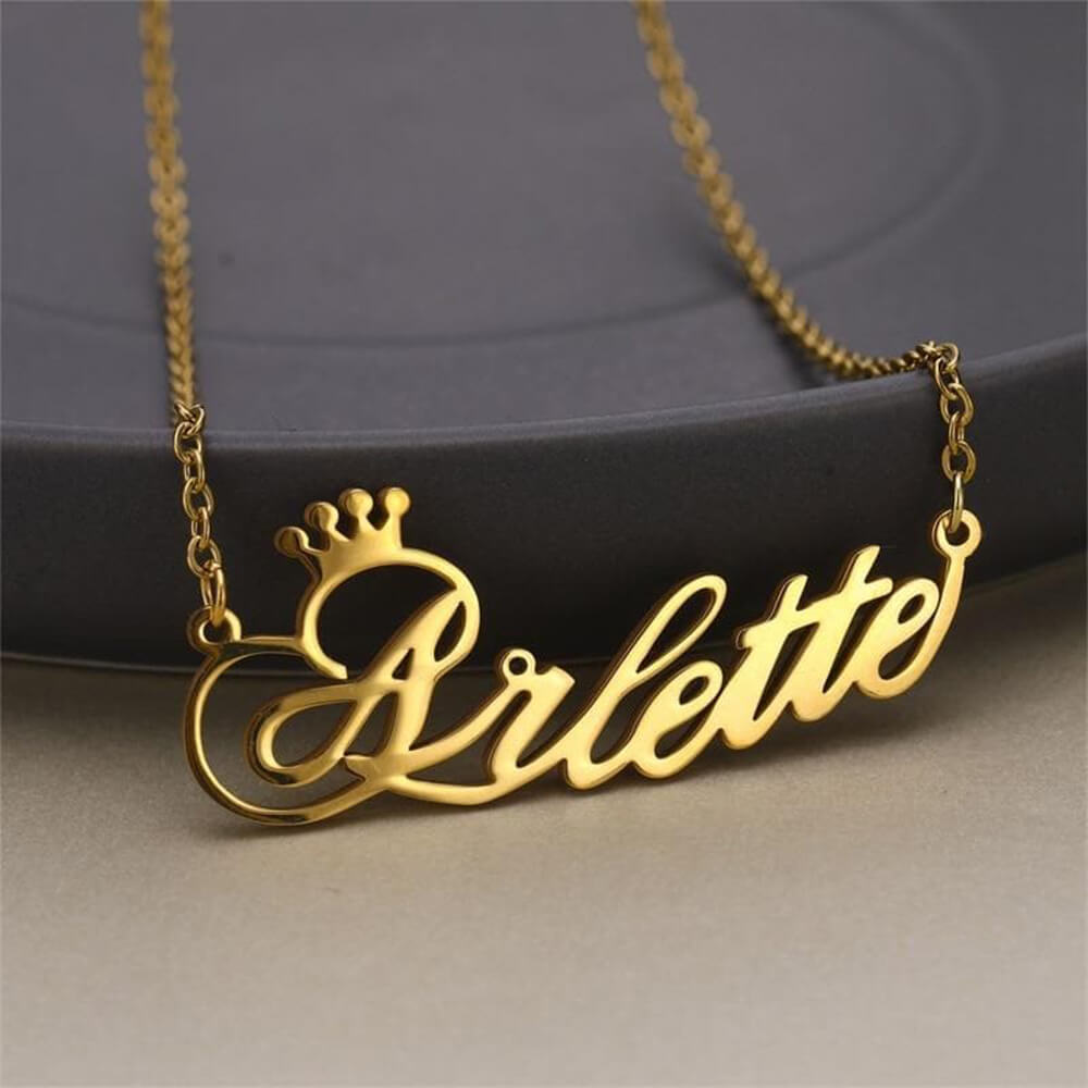 18k Gold Plated Custom Name Necklace With Crown