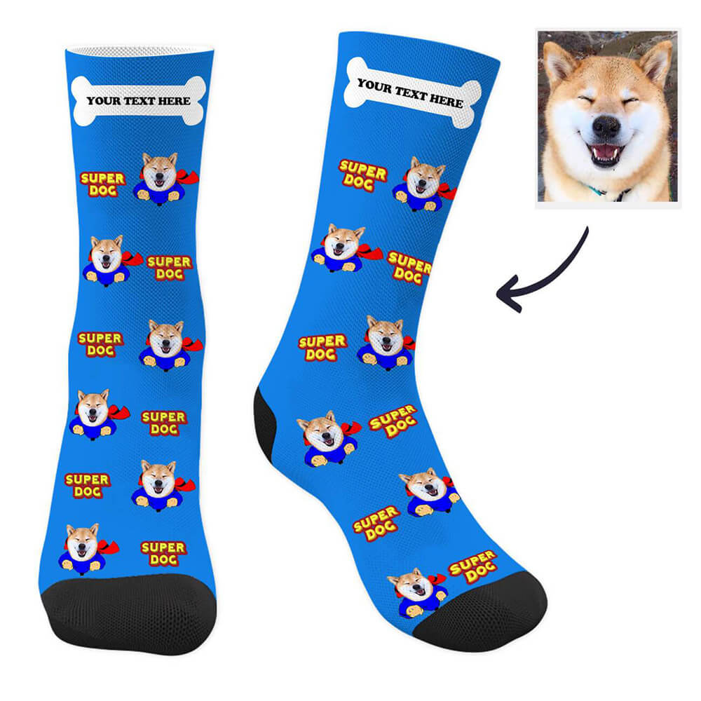 Custom Super Dog Photo Socks with Text