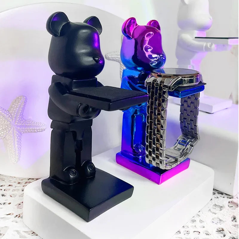 Trendy watch display stand, electroplating cartoon bear, animal resin ornaments, jewelry storage rack, celebration gifts.