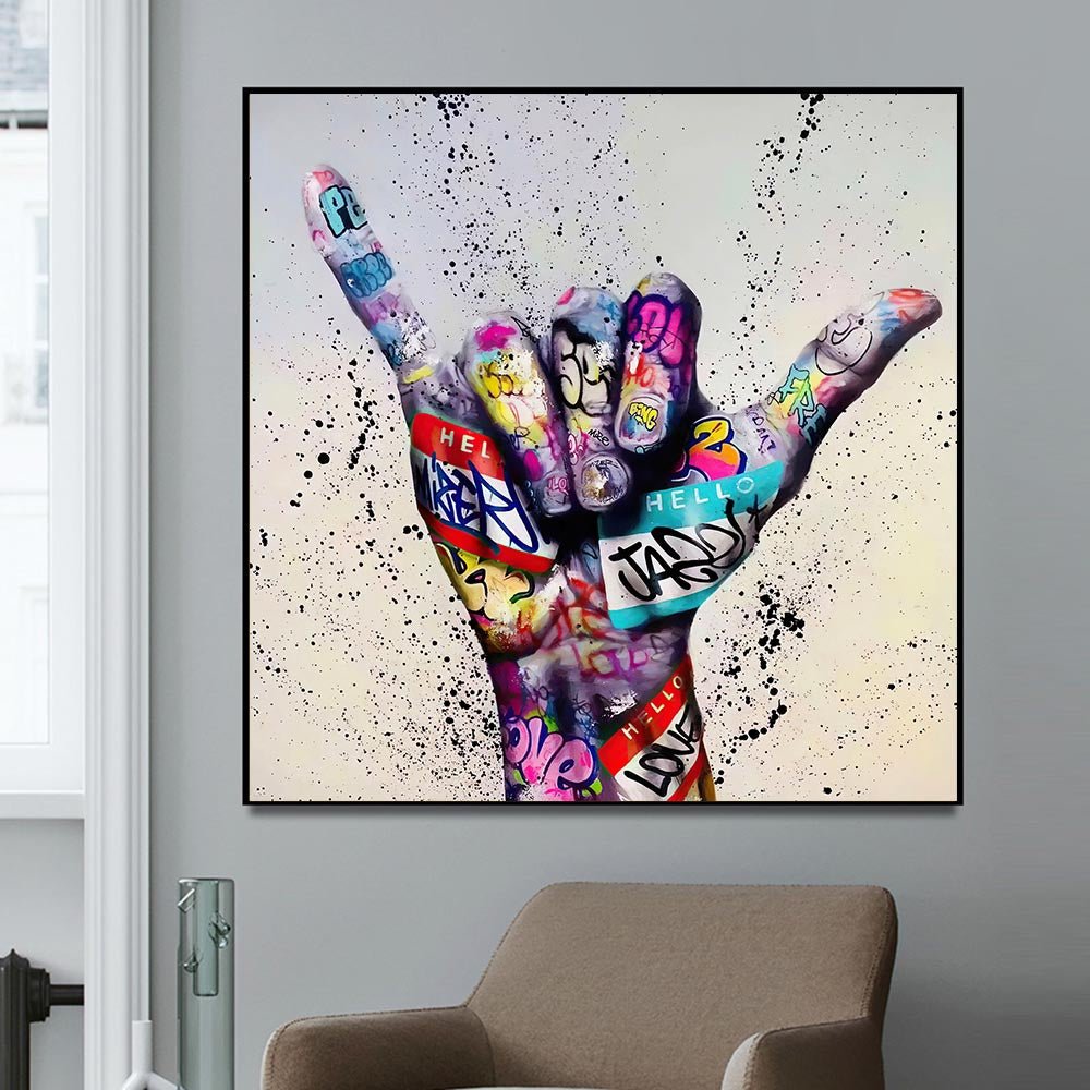 Graffiti Art Picture with Gesture Painting Canvas Wall Art Unframed