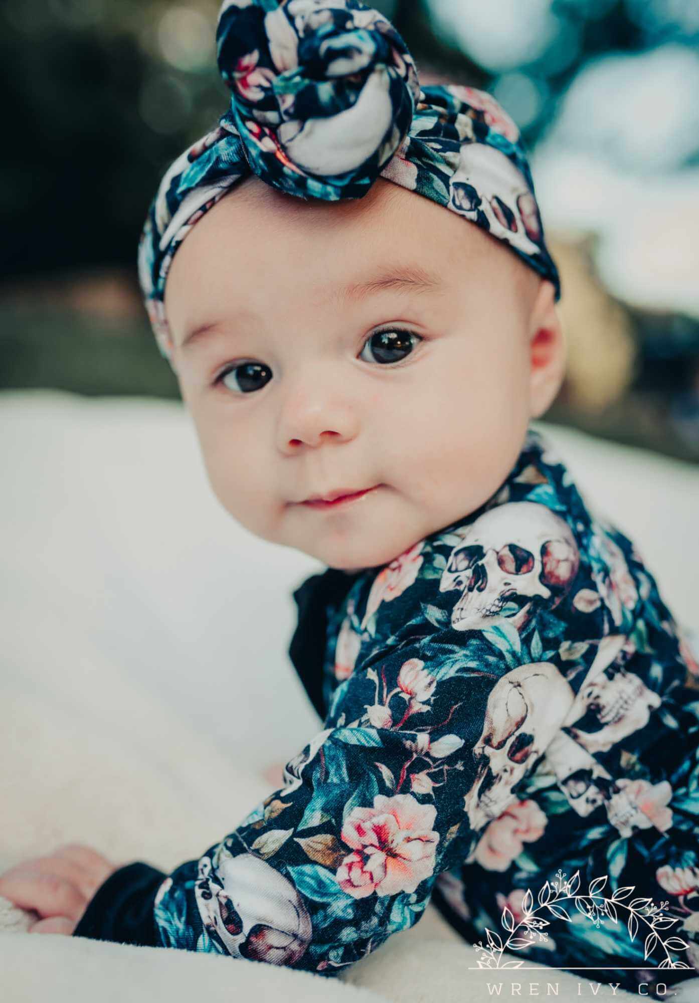 Skull and Cross Blooms Bamboo Baby Pajamas