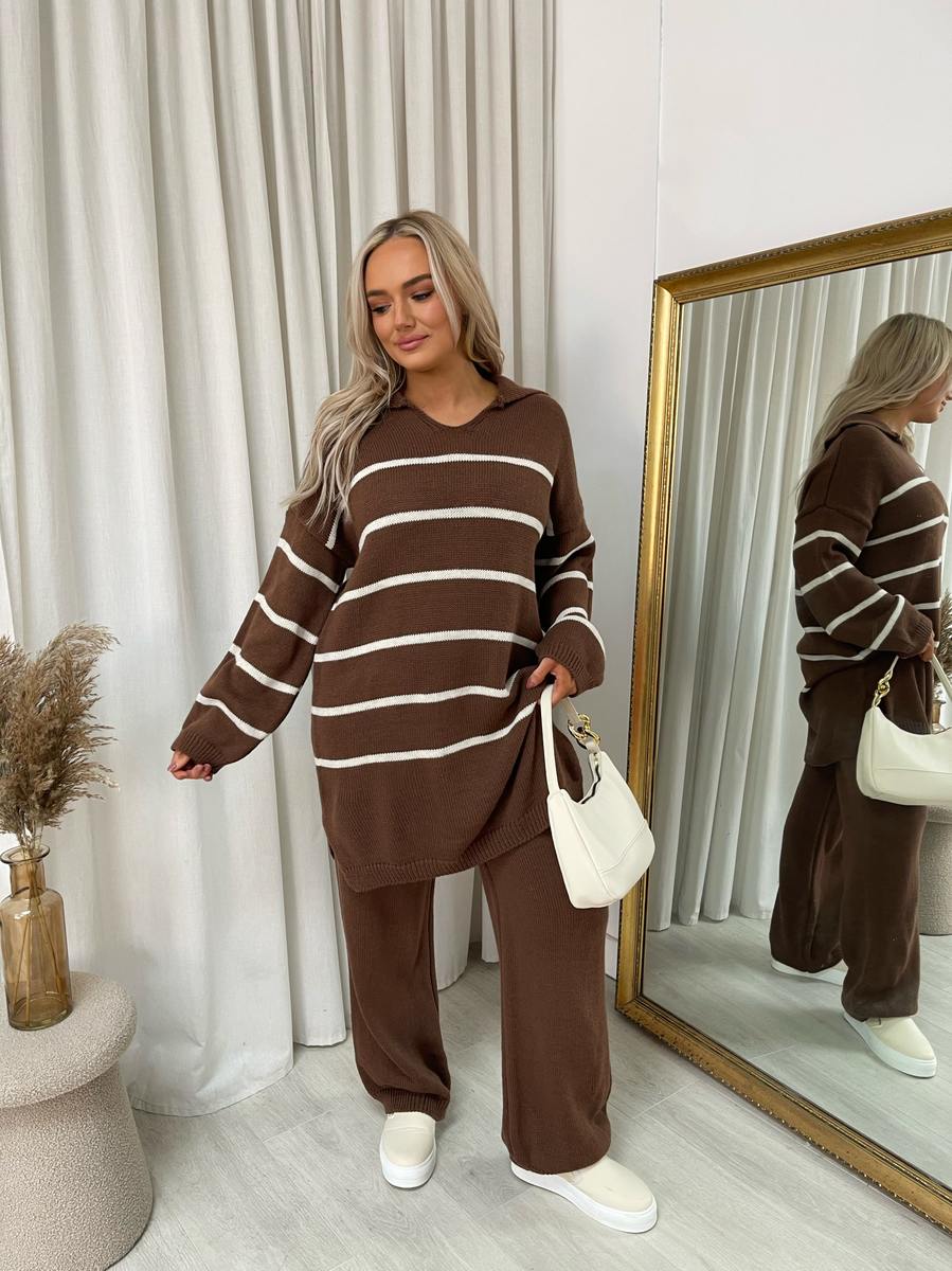 Estella Curve Loose Striped Knitted Top and Trouser Co-ord Set - 3 colours