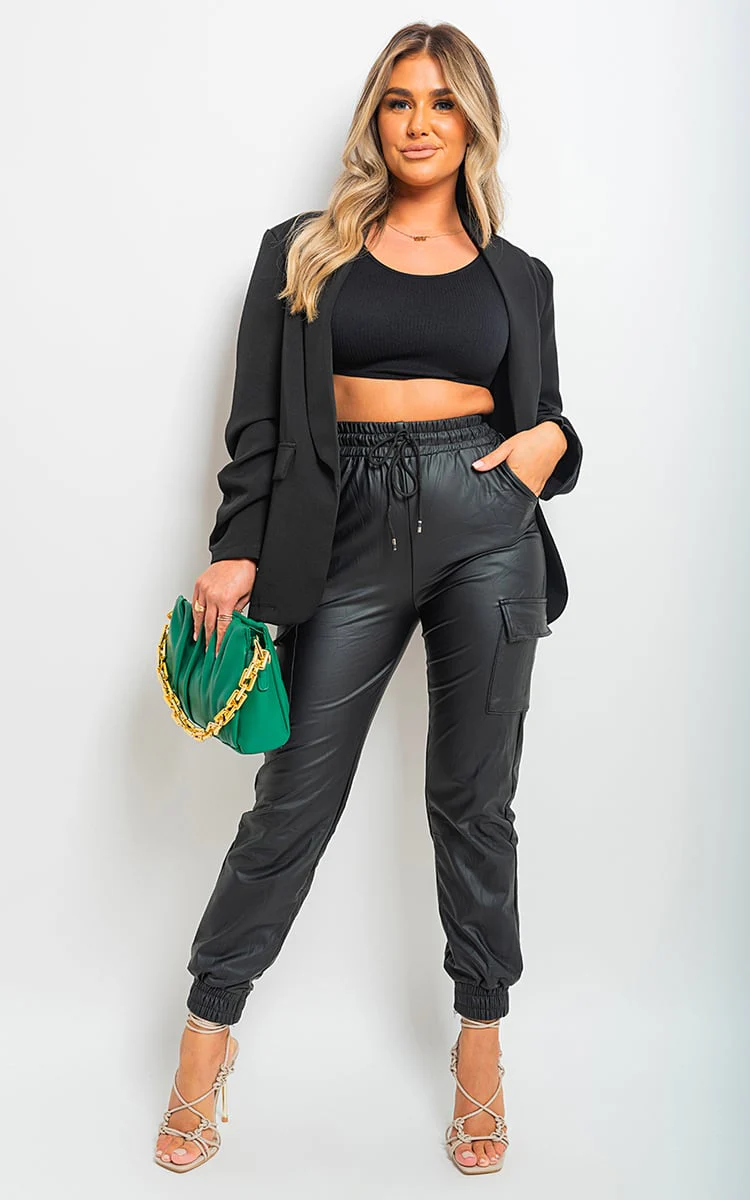 Selene High Waisted Faux Leather Cargo Trousers