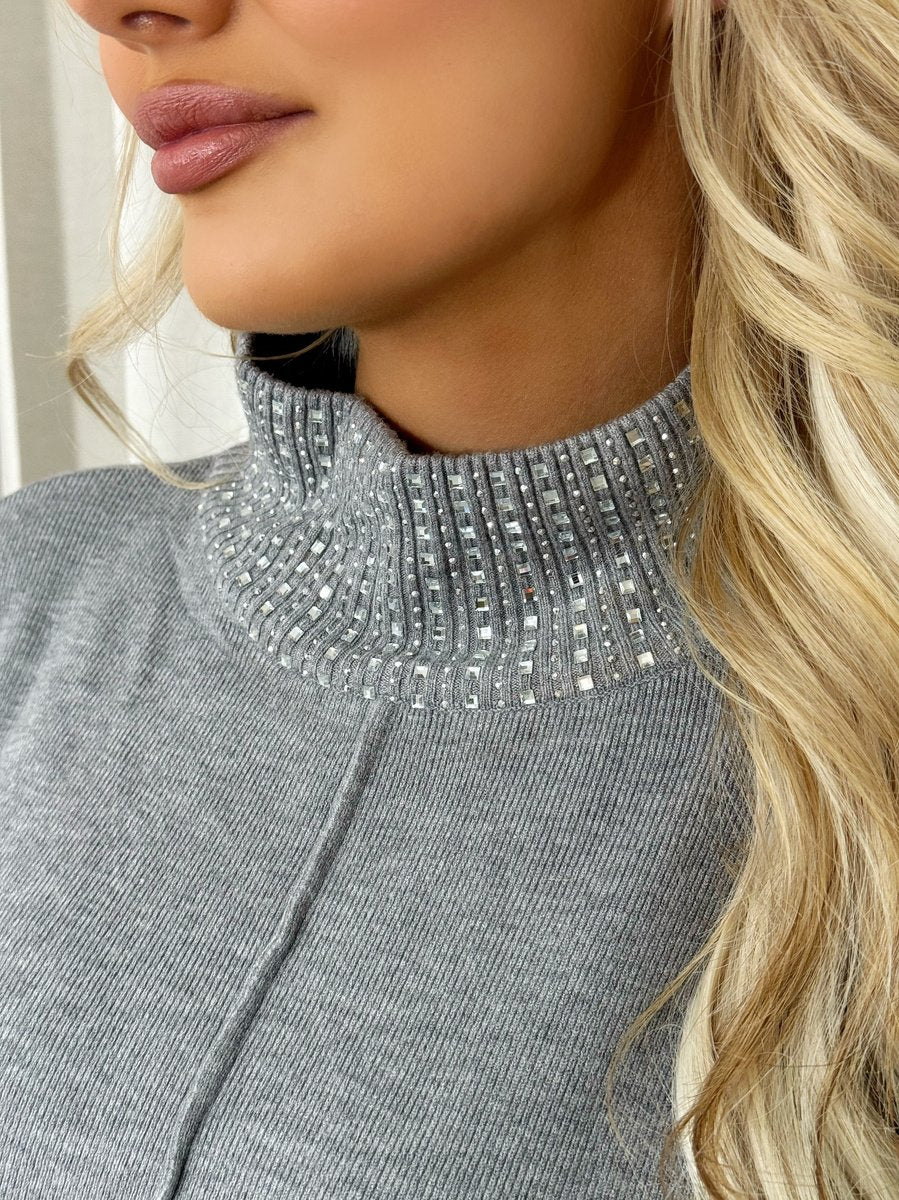 Valerie Rhinestone Detail High Neck Knitted Jumper - 6 colours