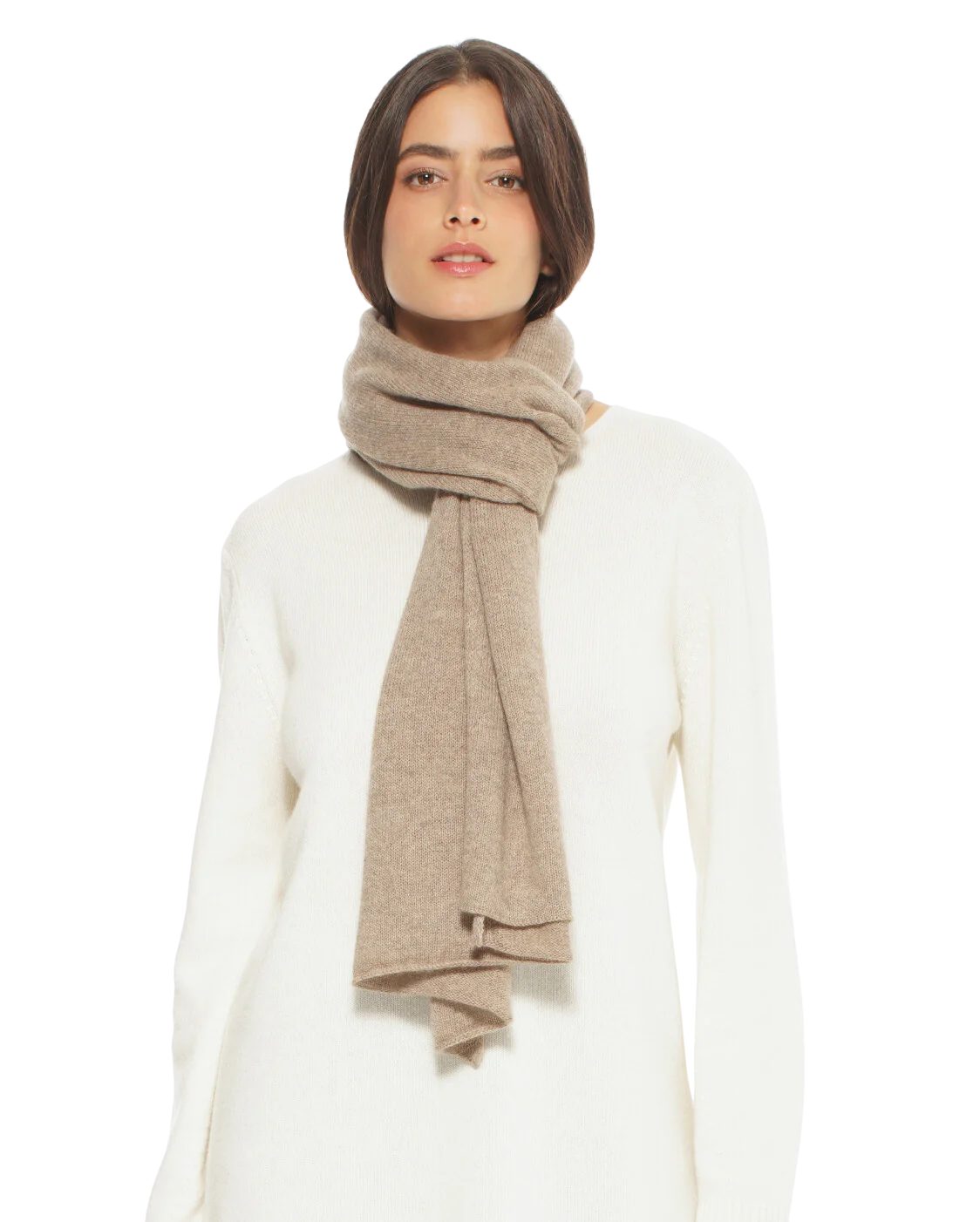 Pure Cashmere Plain Knit Scarf Beige