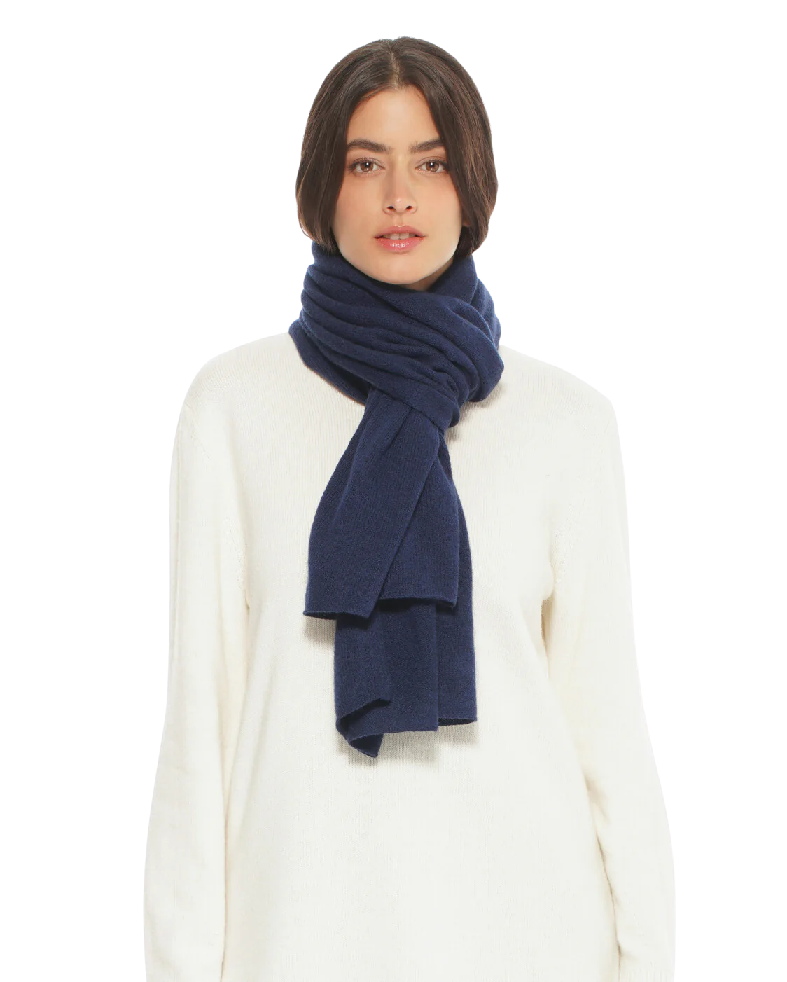 Pure Cashmere Plain Knit Scarf Blue