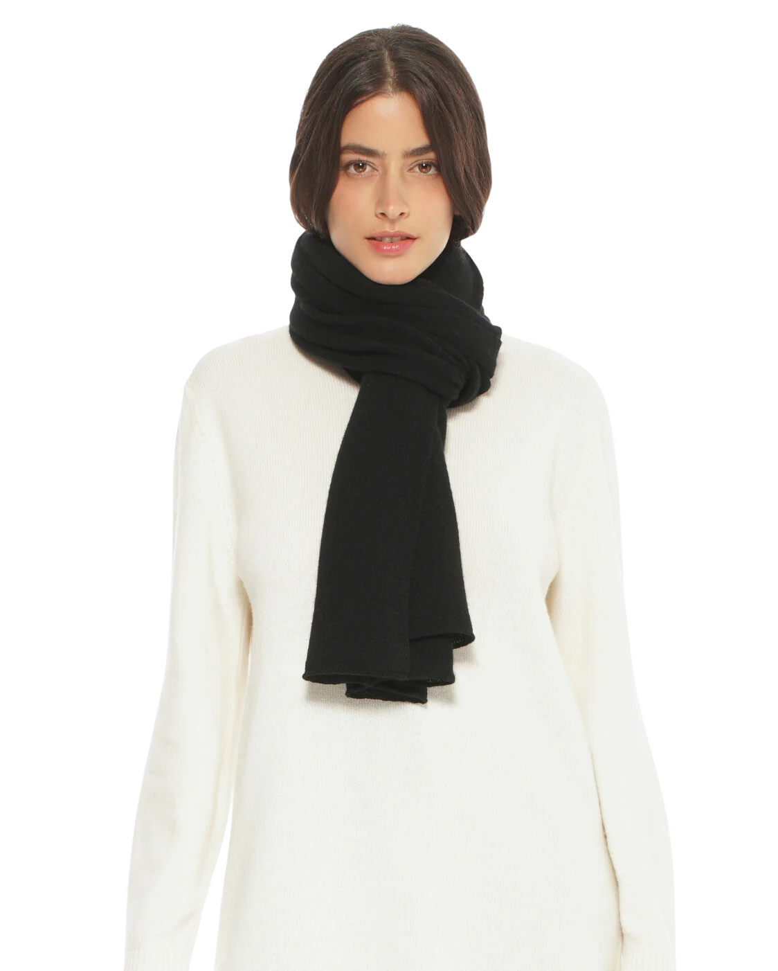 Pure Cashmere Plain Knit Scarf Black