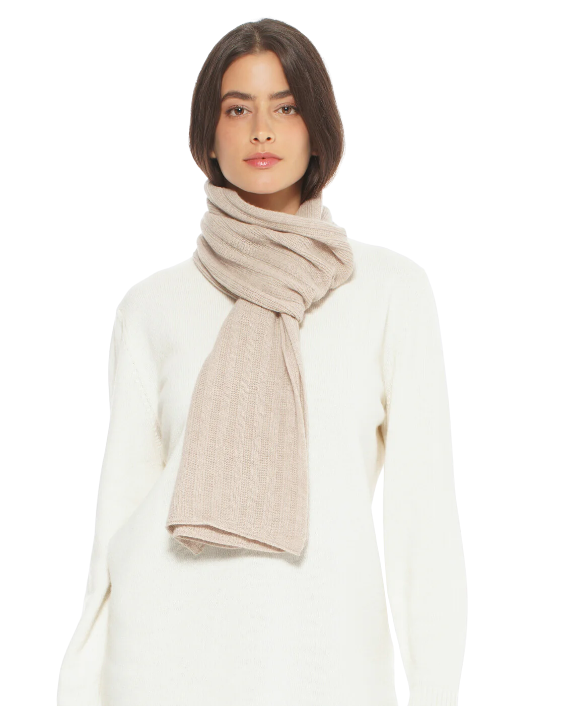 Pure Cashmere Ribbed Scarf Beige