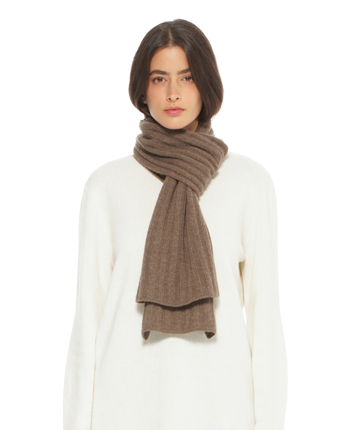 Pure Cashmere Ribbed Scarf Brown