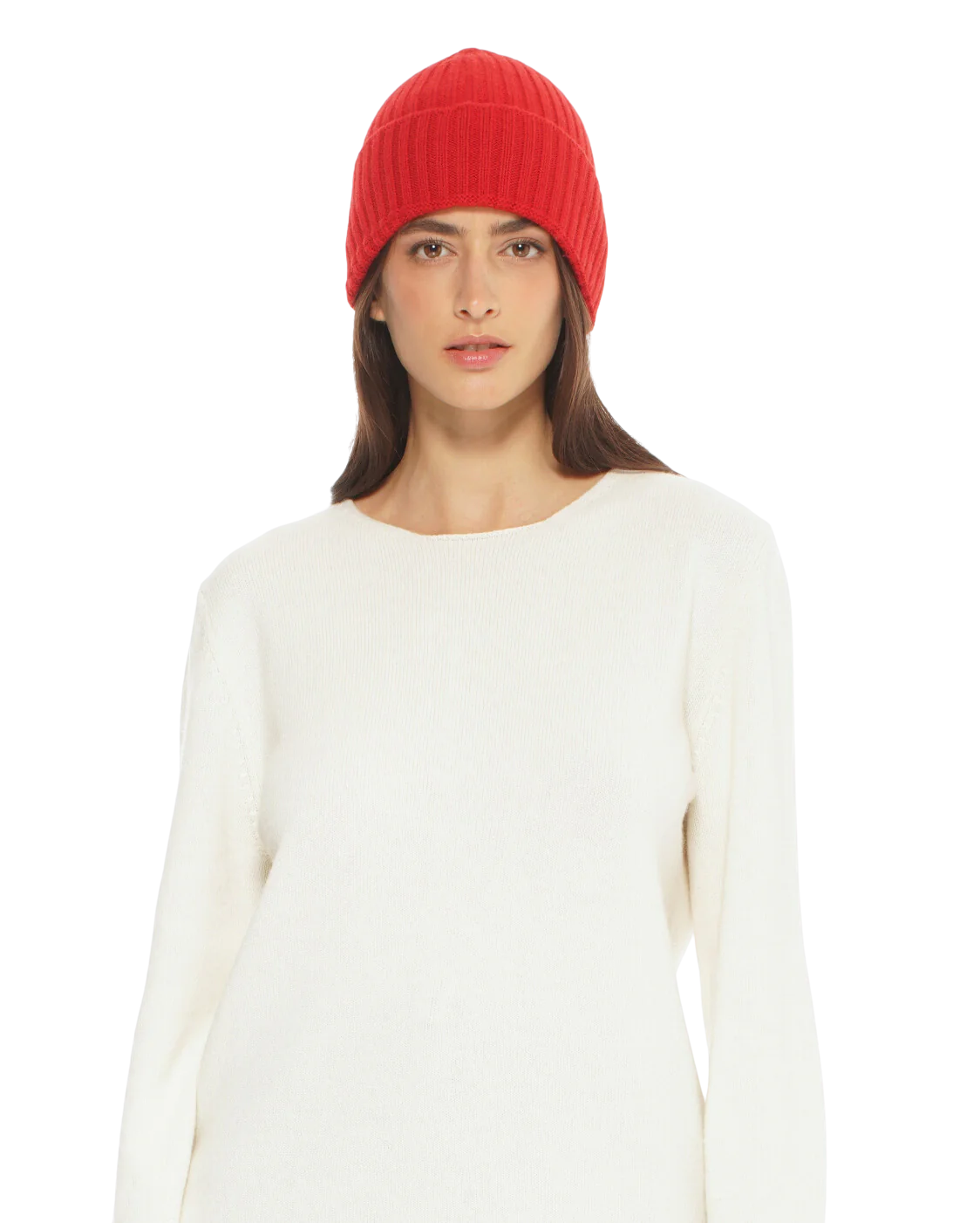 Pure Cashmere Ribbed Hat Red