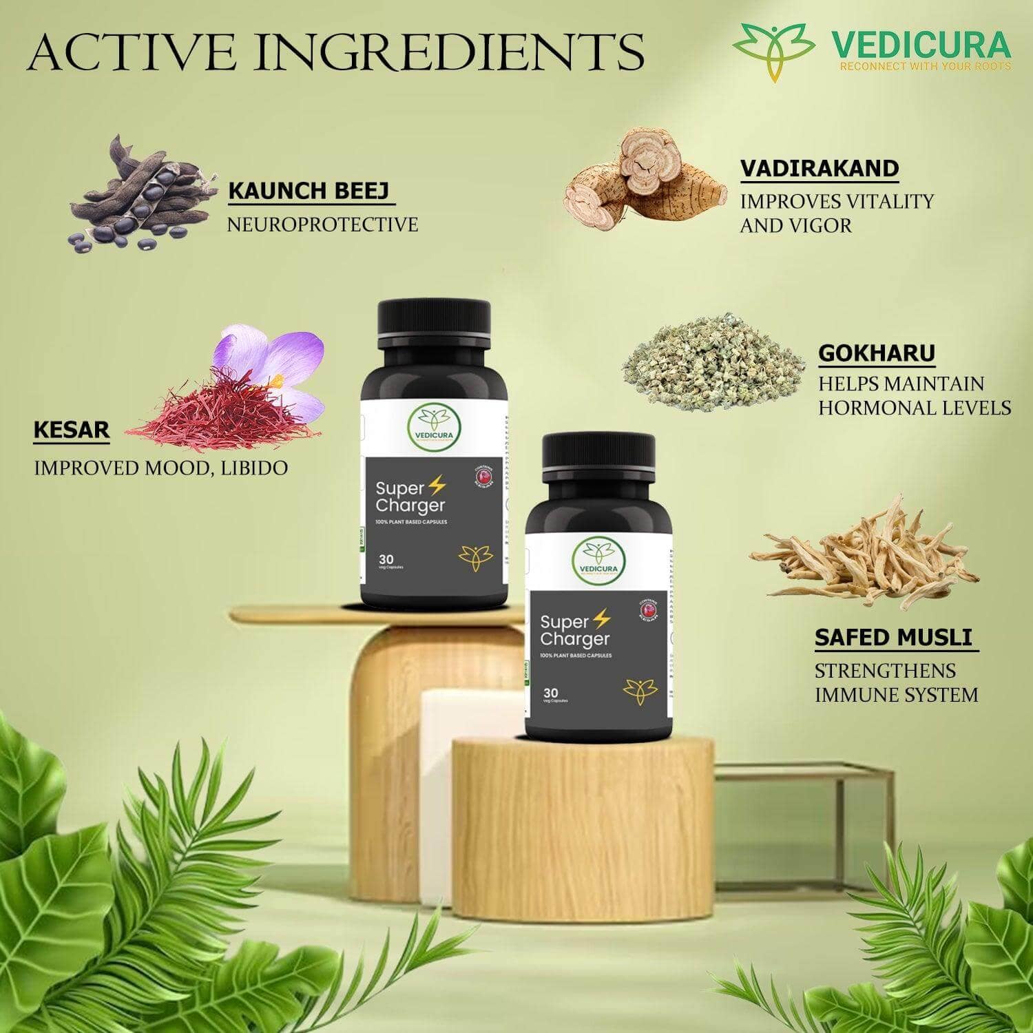 Supercharger: Ayurvedic Supplement for Men's Vitality and Wellness -30 Vegan Capsules