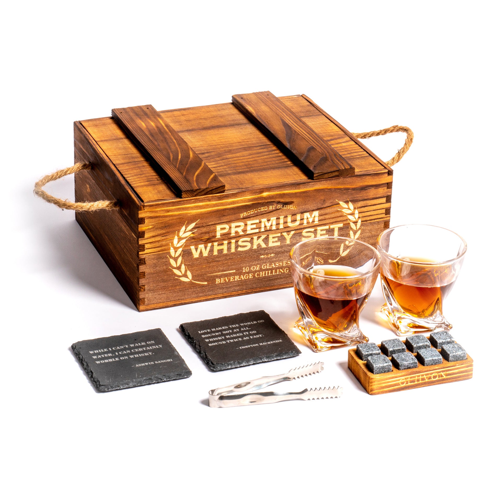 8 Stone Ice Cubes for Whiskey with 2 Wine Glasses