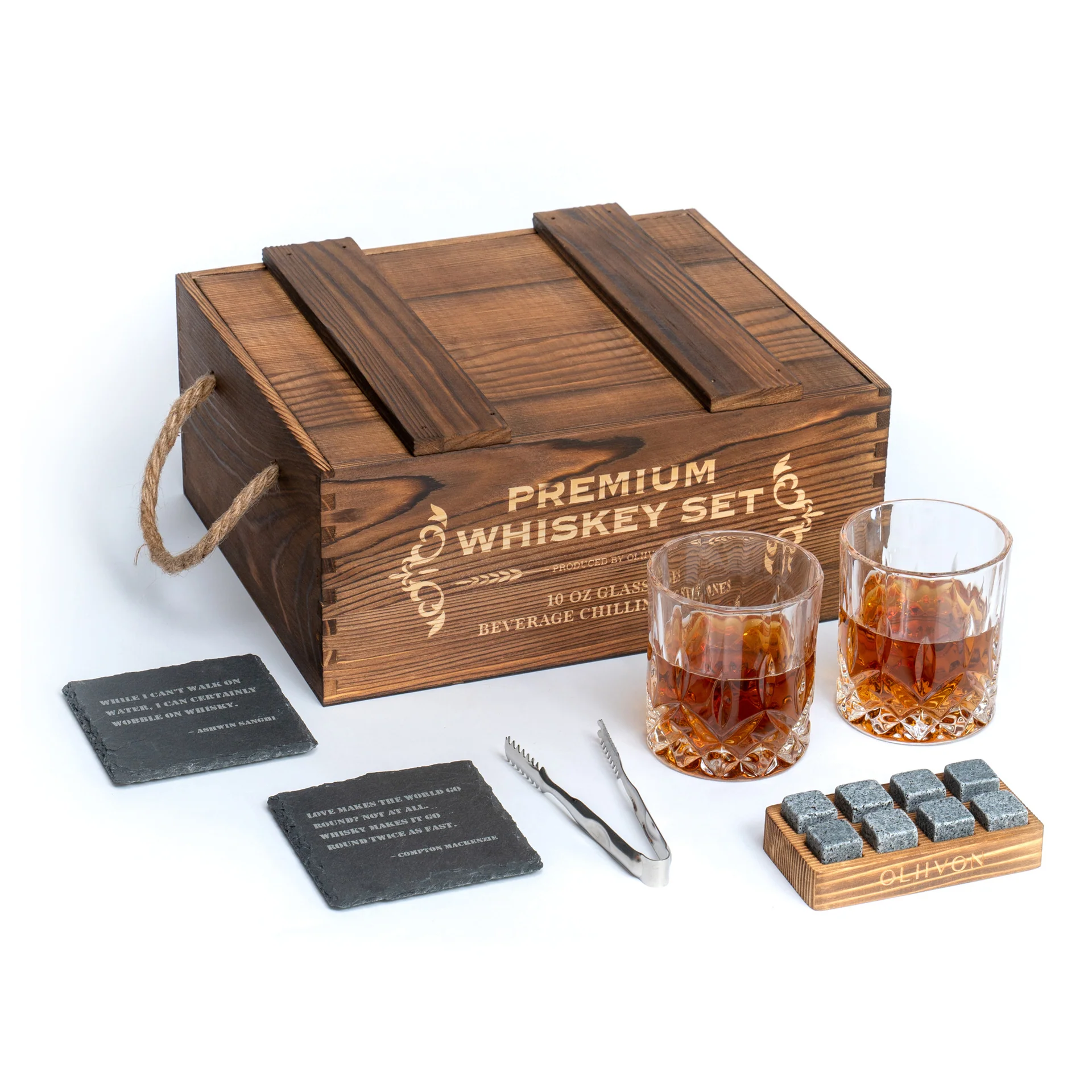 Premium Whiskey Stone 8 Pieces with 2 Old Fahioned Glasses