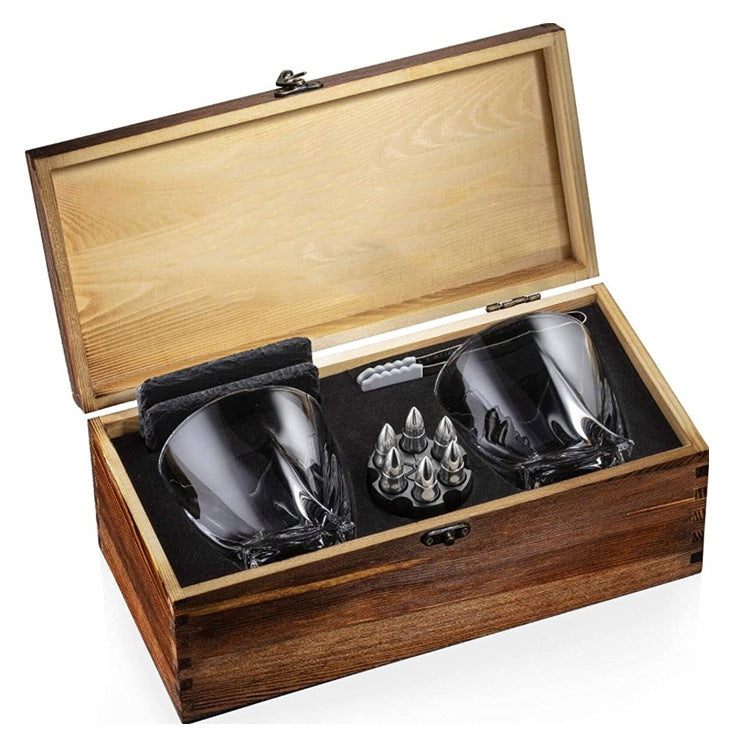 Whiskey Stone Set in Wooden Box Unique Bullet Ice Wine Stone 6 Pieces