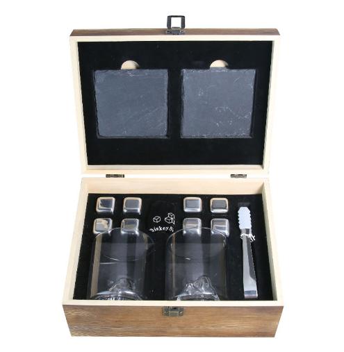 Whiskey Ice Wine Stone Set Stainless Steel 8 Pack with Two Glasses