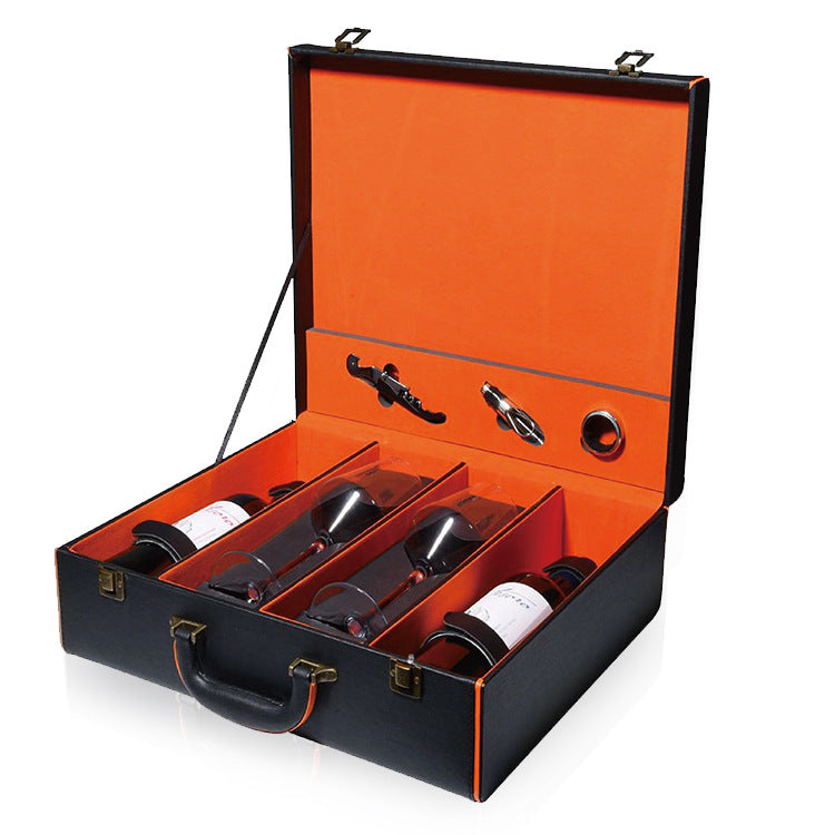 2 Bottle Wine Box with Wine Glasses and Wine Opener in Premium Leather Box