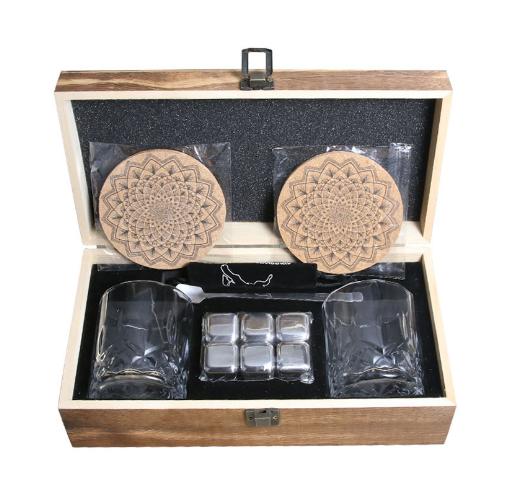 Whiskey Ice Wine Stone Set Stainless Steel 6 Pack with Two Glasses