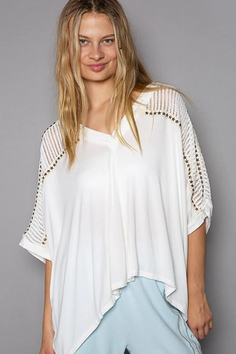 Ivory Oversized Lace Top - V Neck