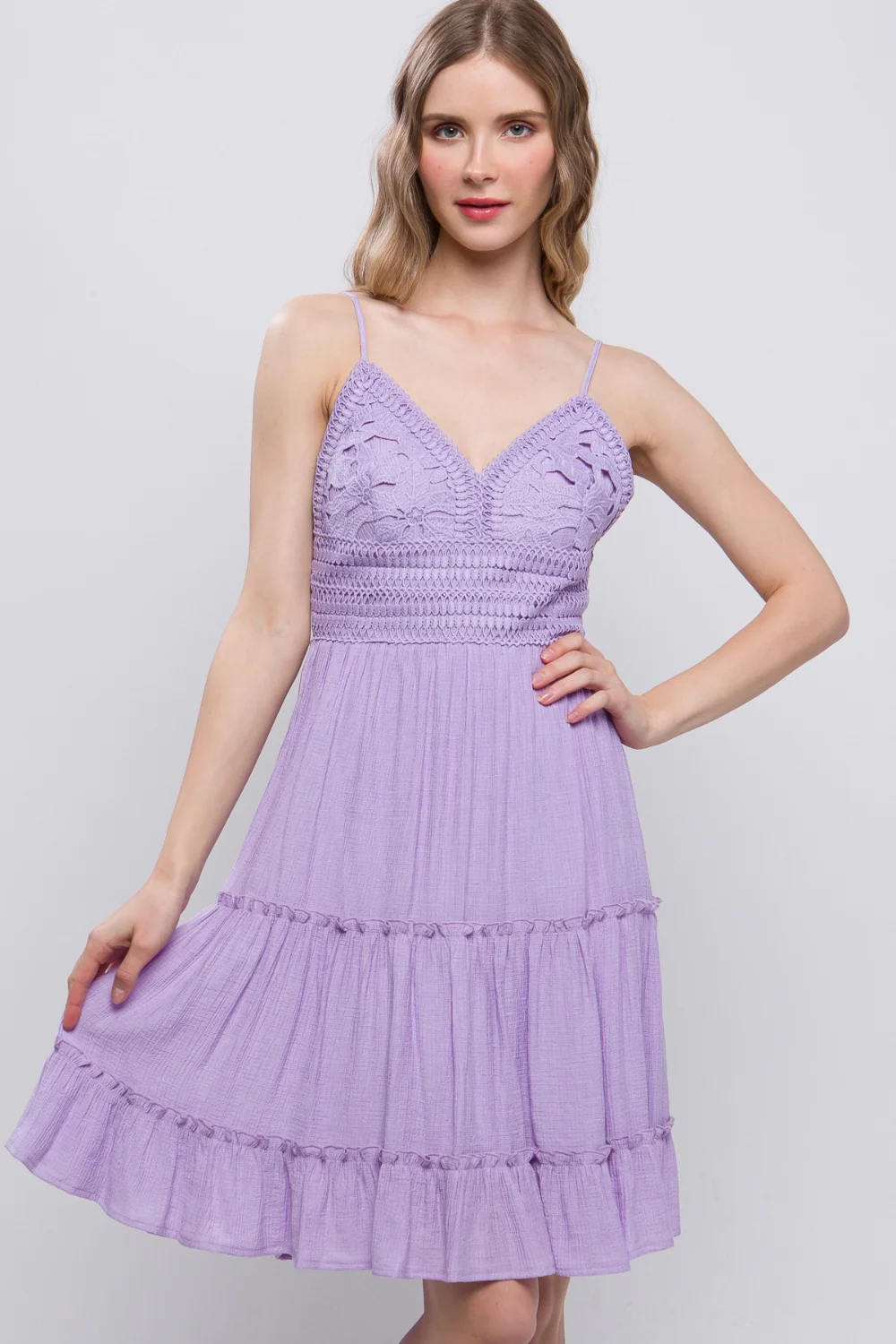 LAVENDER Lace Detail - Cami Dress - V Neck