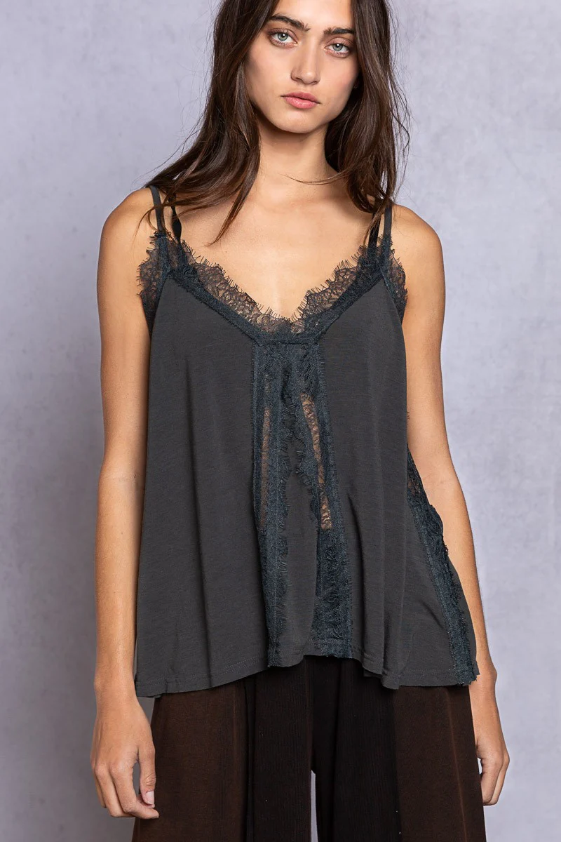 Dark Gray Lace Cami - V Neck