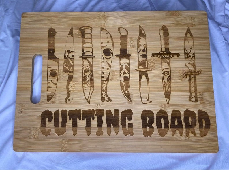 Horror Movie Cutting Board Kitchen Sign, Laser Engraved Cutting Board