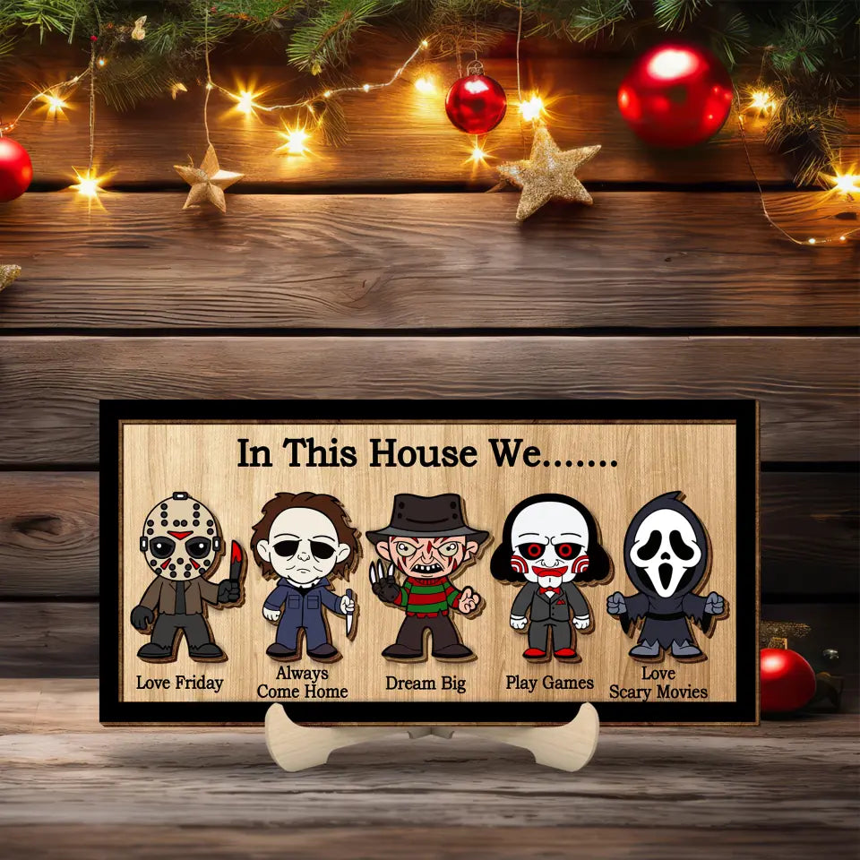 In This House We Horror Scary Movies Halloween 2 Layered Frame Wooden Sign, Christmas In July