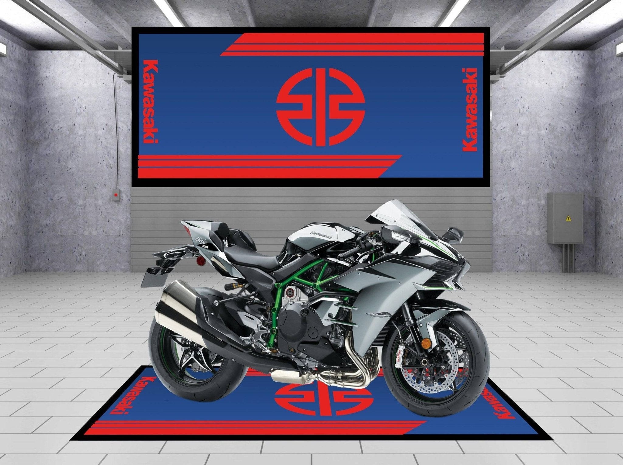 Designed Motorcycle Mat for Kawasaki Universal Blue