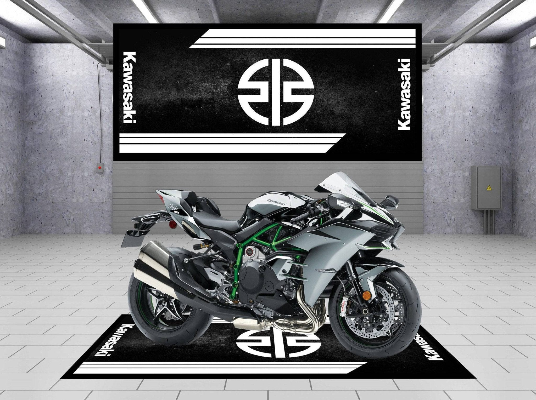 Designed Motorcycle Mat for Kawasaki Universal Black