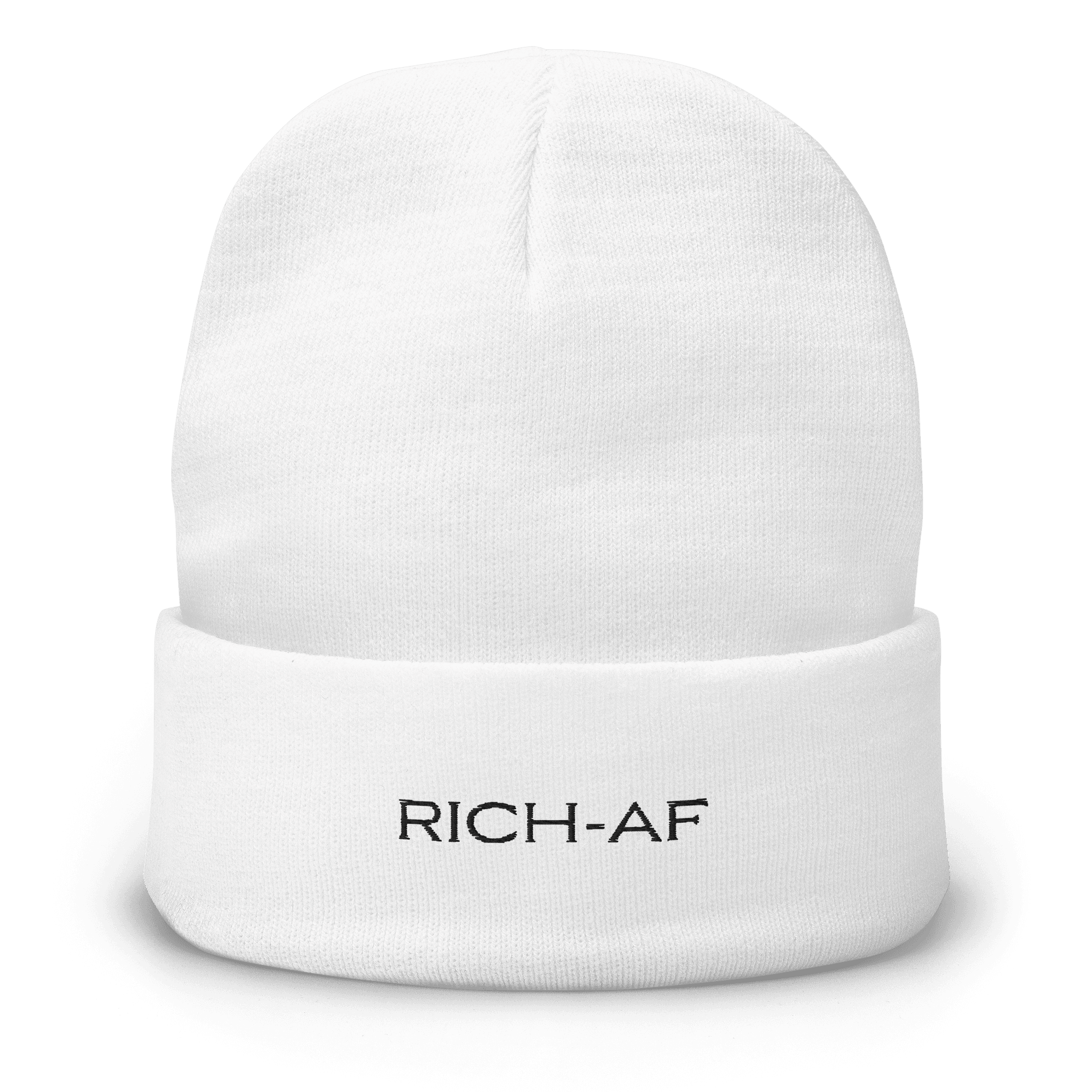 RICH-AF Embroidered Classic Beanie White