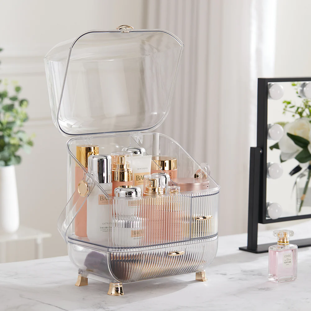 Transparent Dustproof Makeup Cosmetic Organizer with Handle