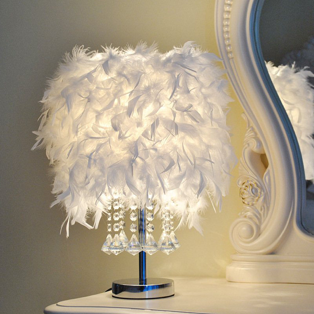 Modern White Feather Bedside Table Lamp