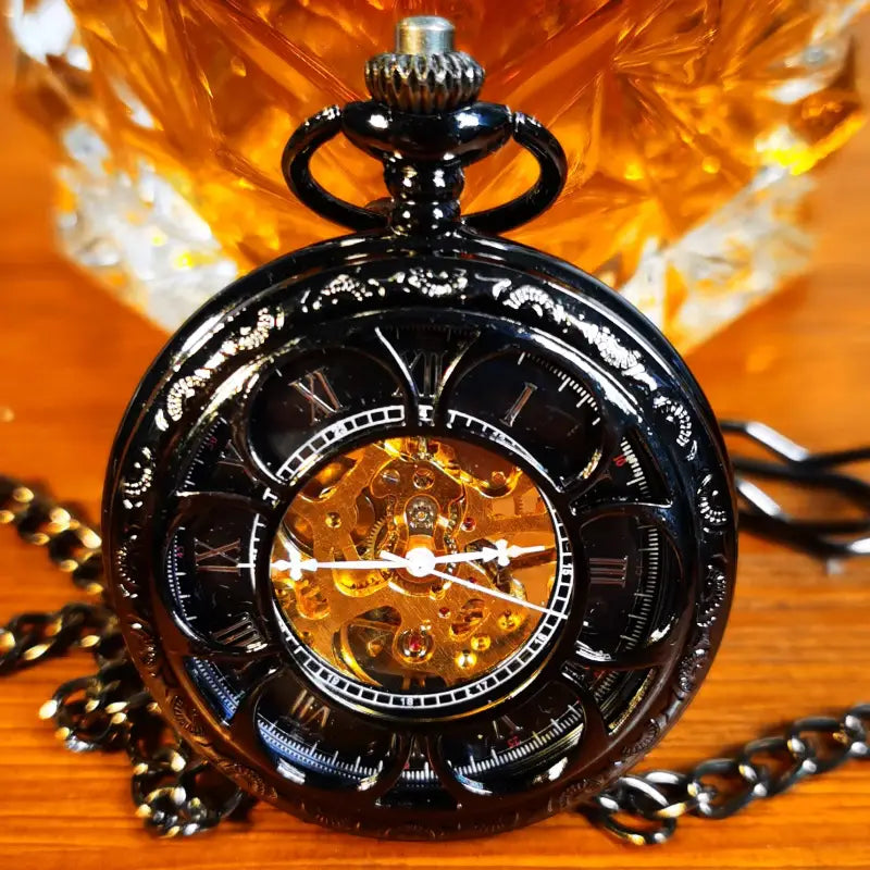 Mechanical Golden Black Pocket Watch