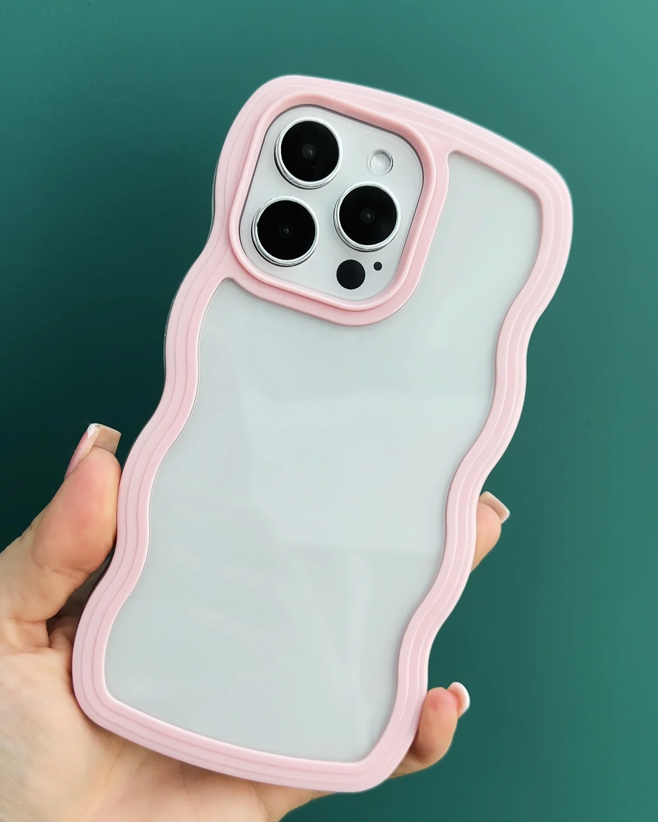 Wavy Edge Baby Pink Clear Phone Case