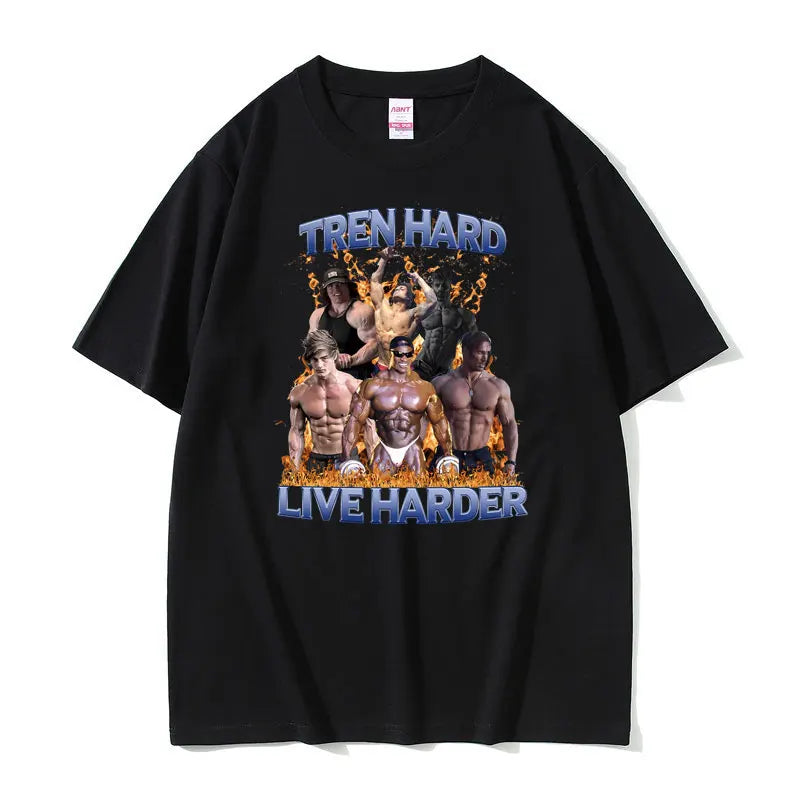 "TREN HARD LIVE HARDER" Men's Short Sleeve Fitness T-Shirt (Oversized)