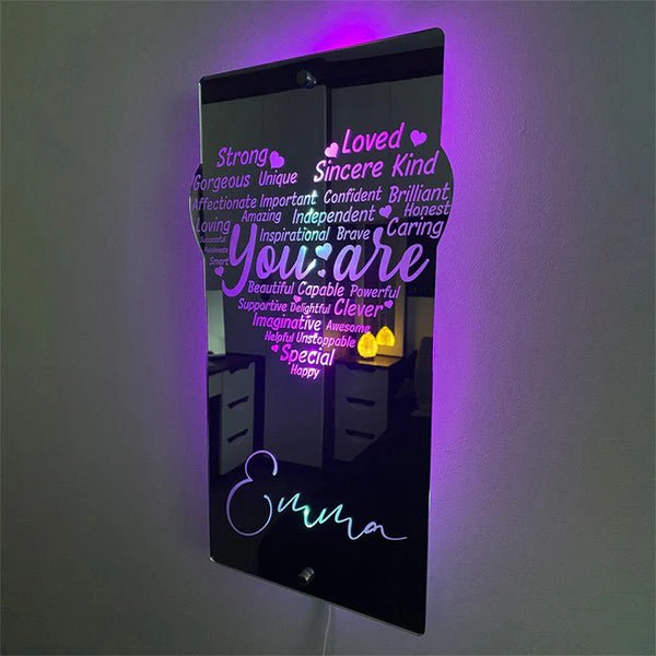 Custom Engraved Affirmation Heart Mirror Light