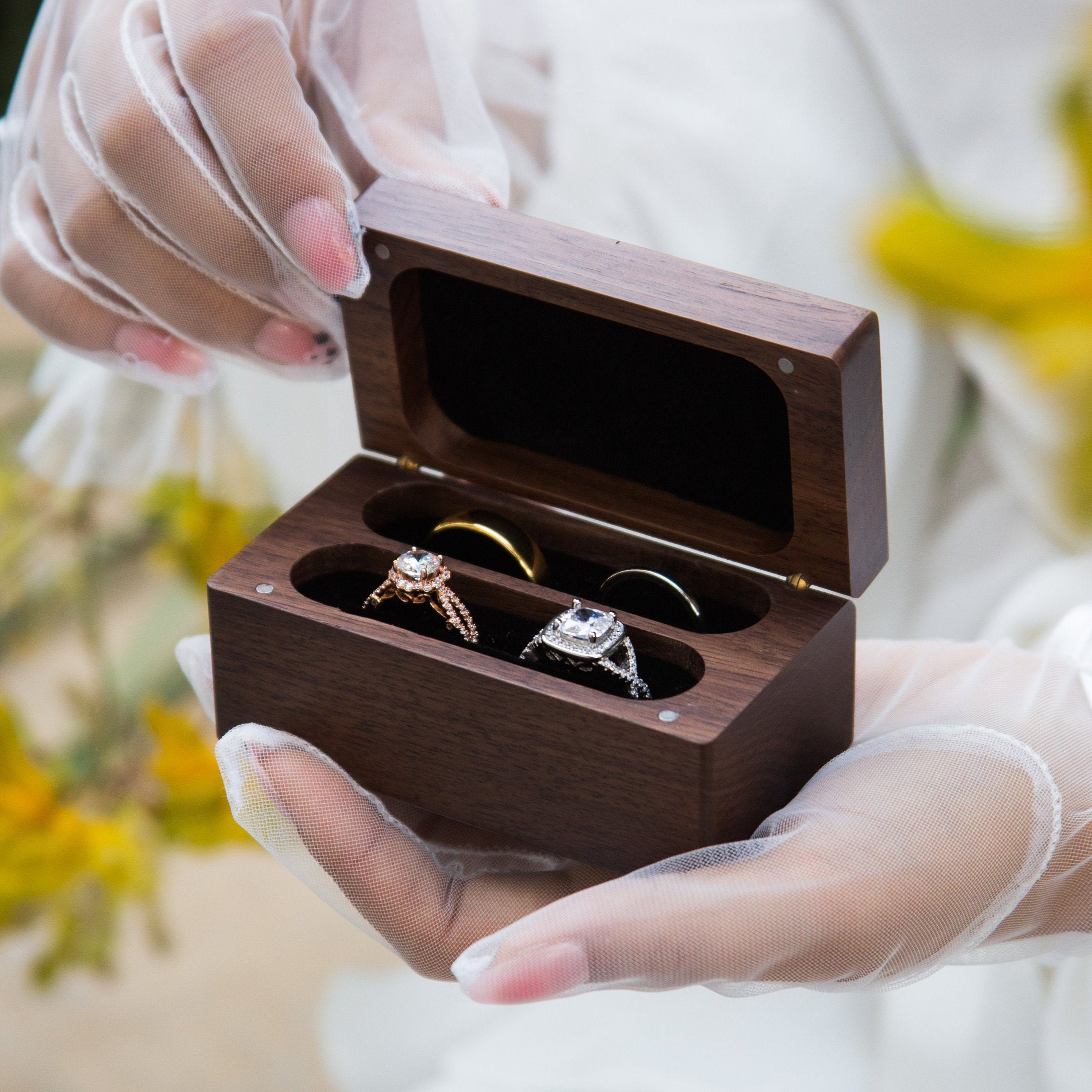 Engraved Quad Wood Ring Box