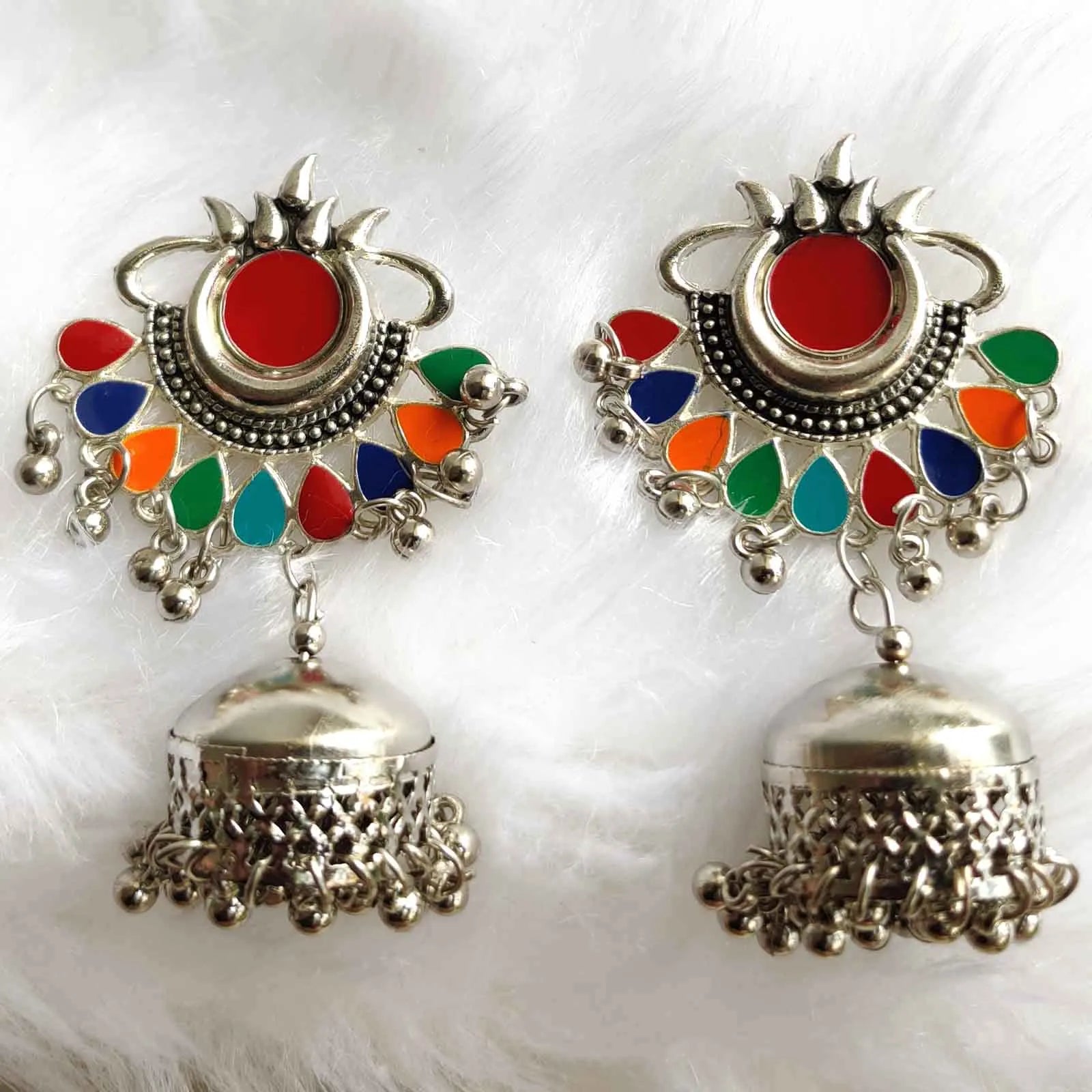 Oxidised Multicolored Meena Jhumka Earring