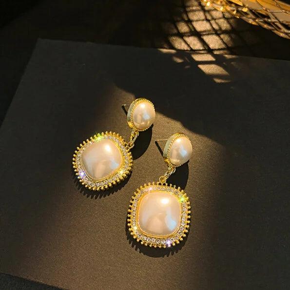 New Trendy Geometric Square Imitation Pearl Drop Earrings