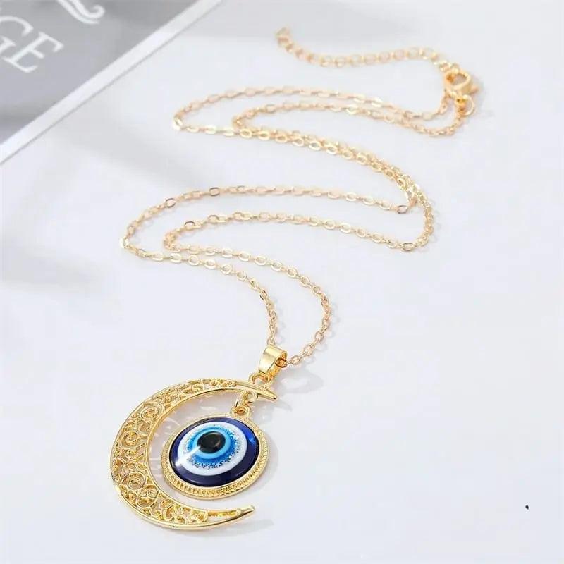 Turkish Blue Eye Necklace Evil Eye Moon Pendant