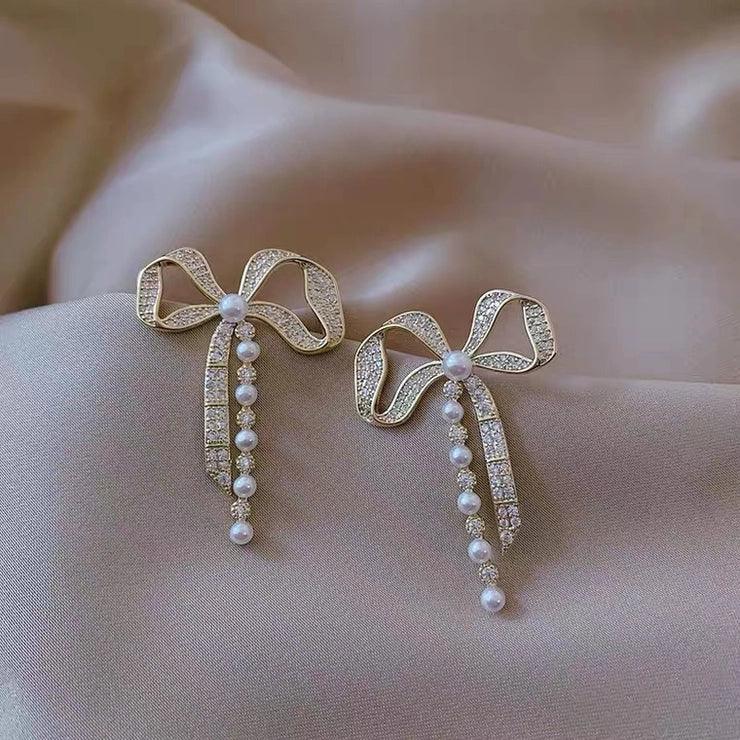 Zircon Bow Dangle Earrings Fashion Jewelry