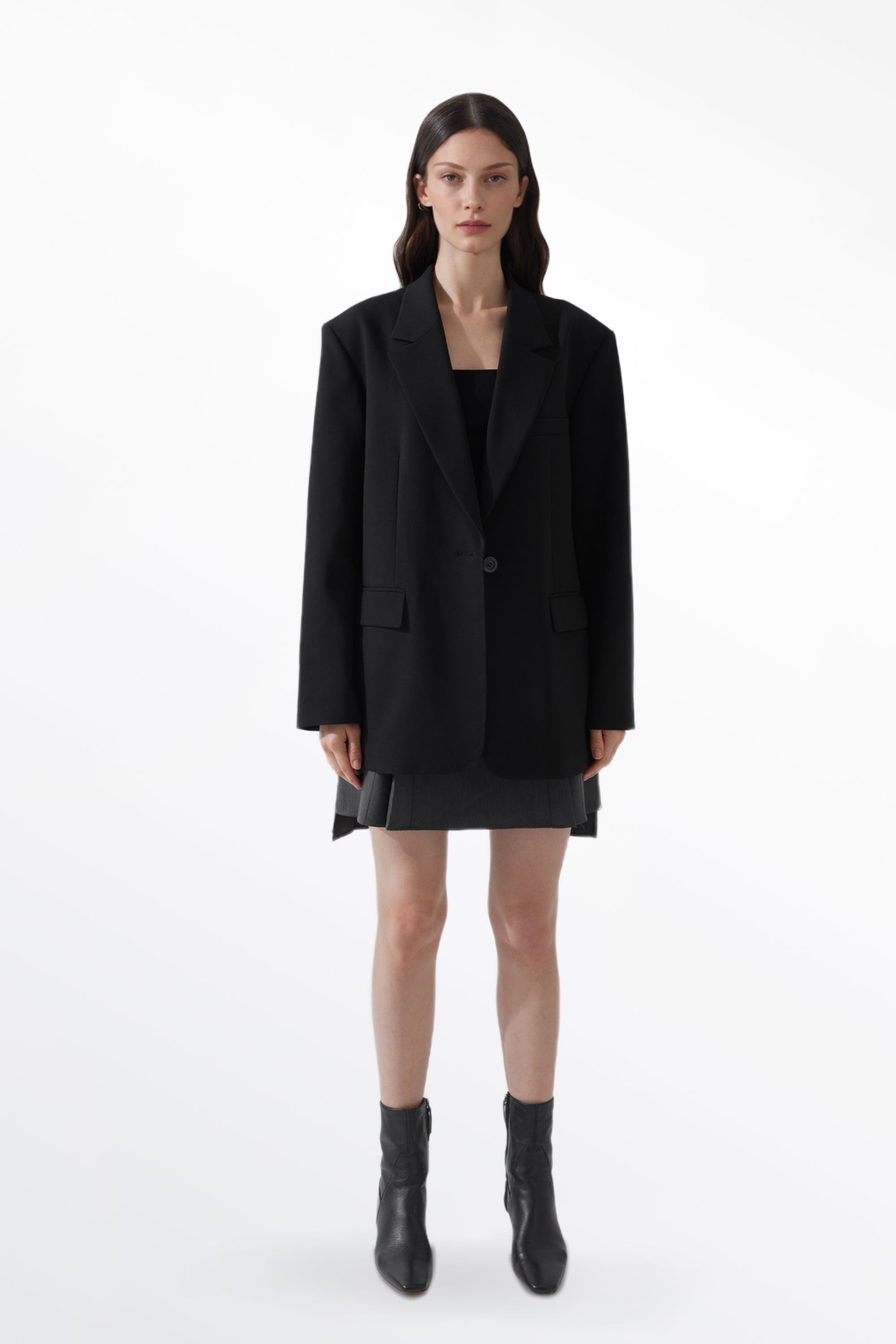 Bella Black Detachable Belt Blazer in Viscose Blend