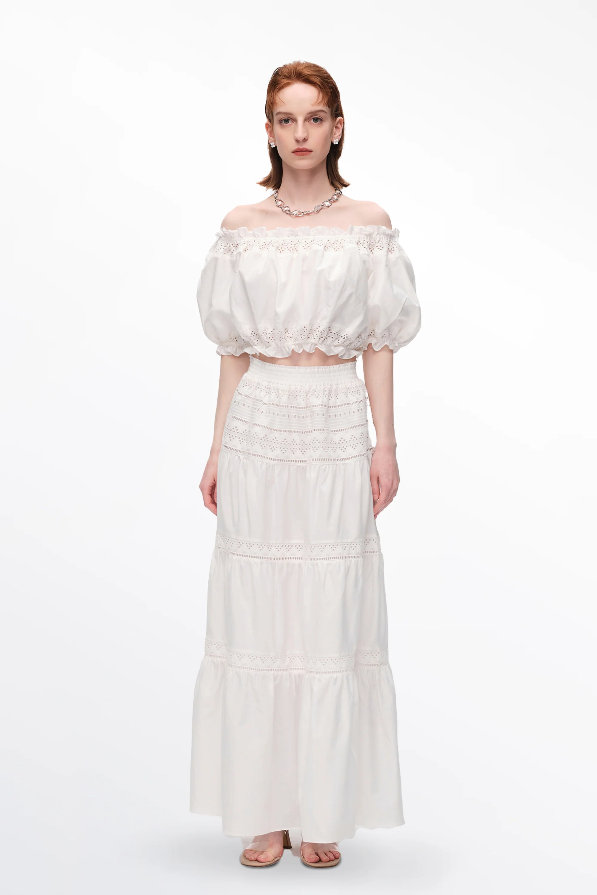 Luise Off-Shoulder Puff Sleeve Top in Silk Cotton