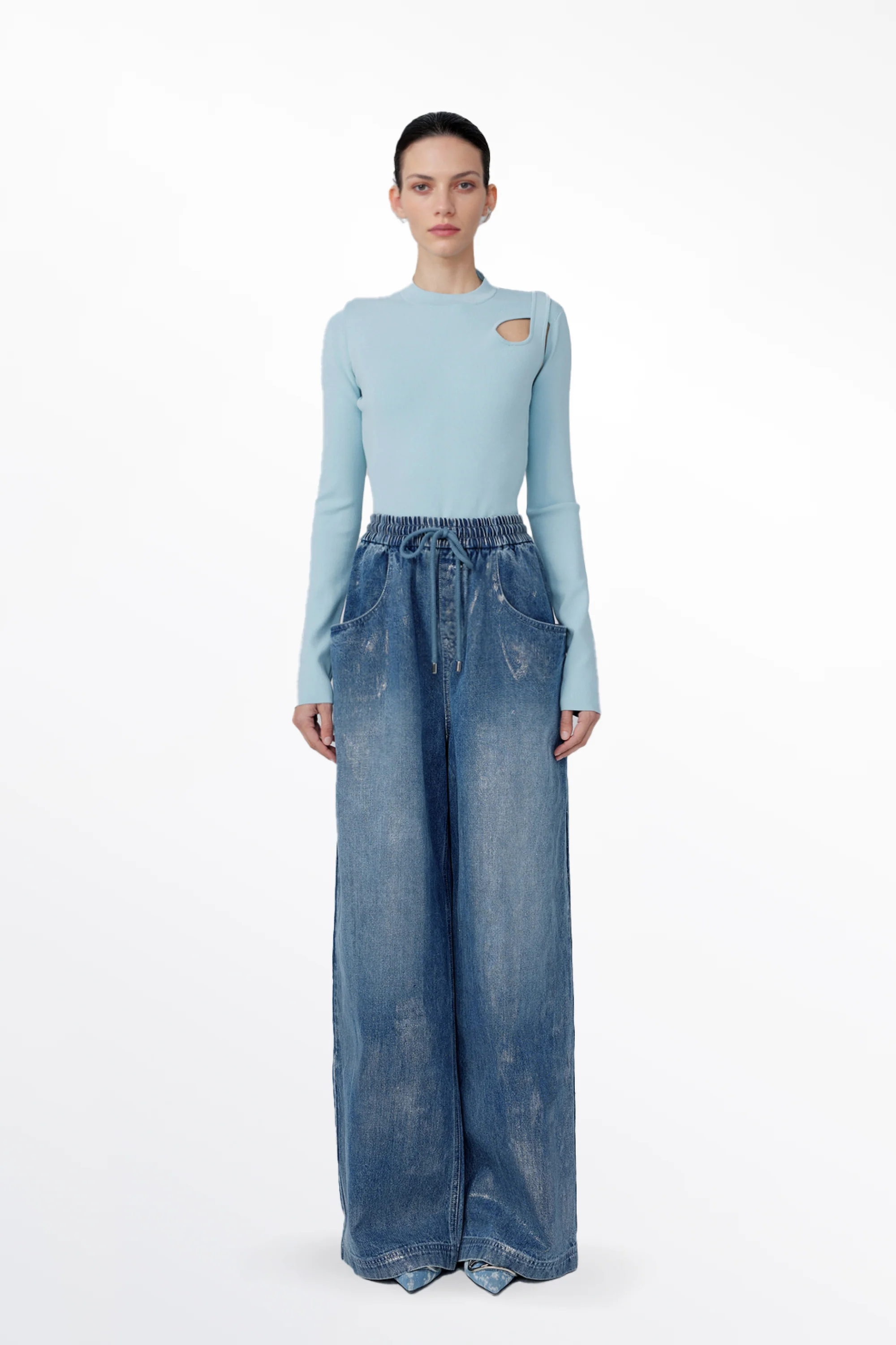 Bulb Shimmer Wide-leg Jeans in Cotton Denim