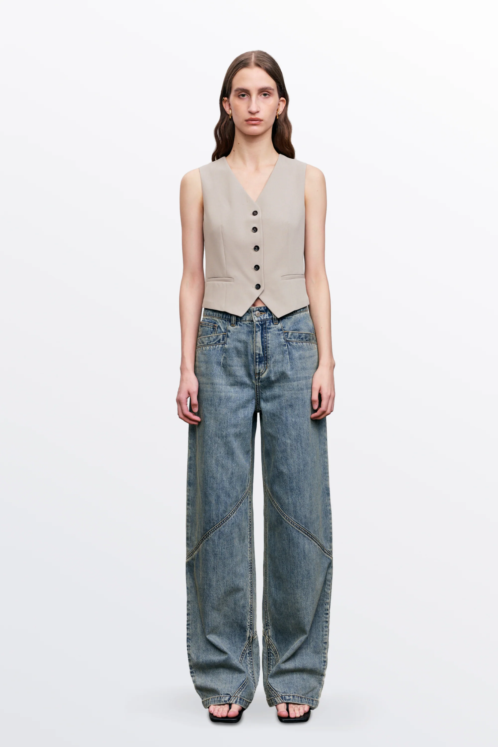 Maya Patchwork Baggy Jeans in Cotton Denim