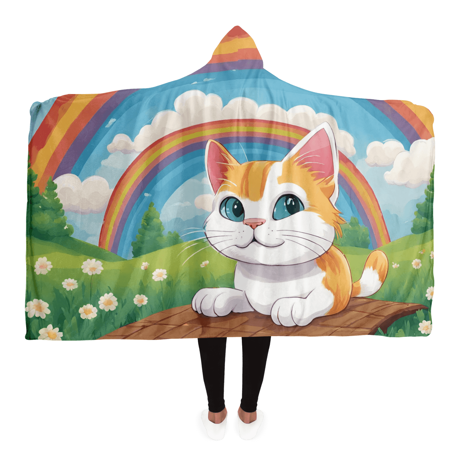 Süße Regenbogen Katze Kapuzen-Decke