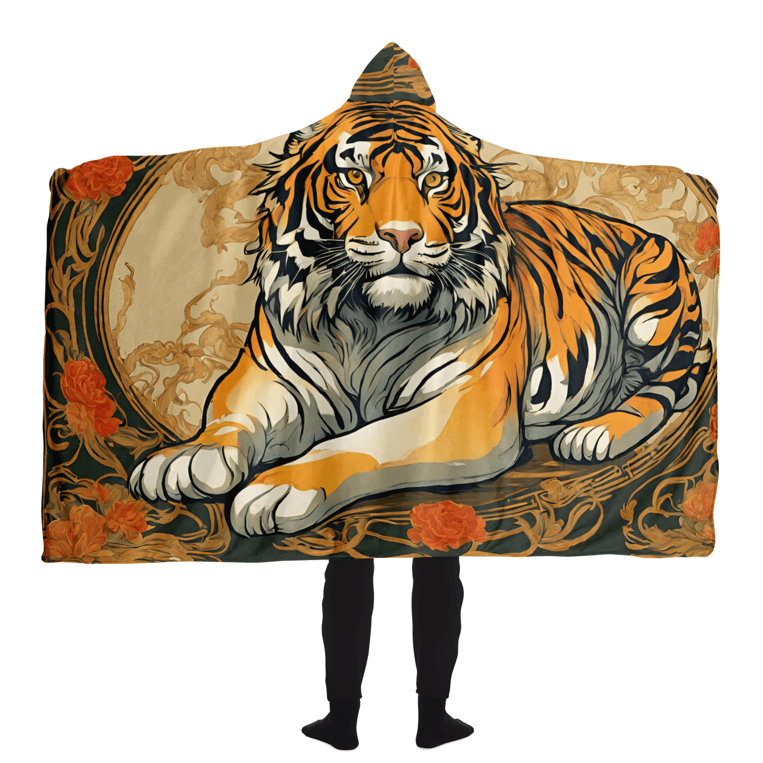 Jugendstil Tigerporträt Kapuzen-Decke