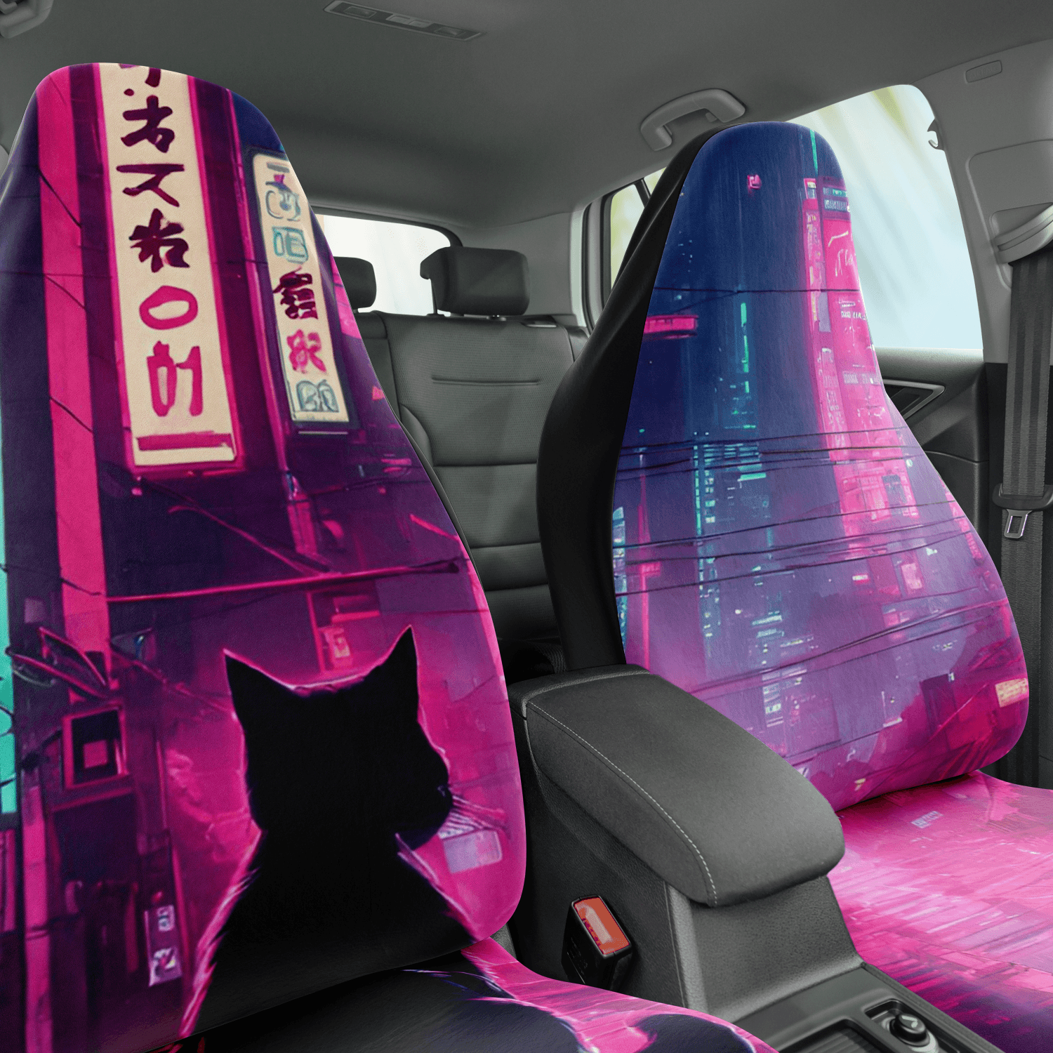 Cyberpunk Katze in Neon Tokyo Auto-Sitzbezüge