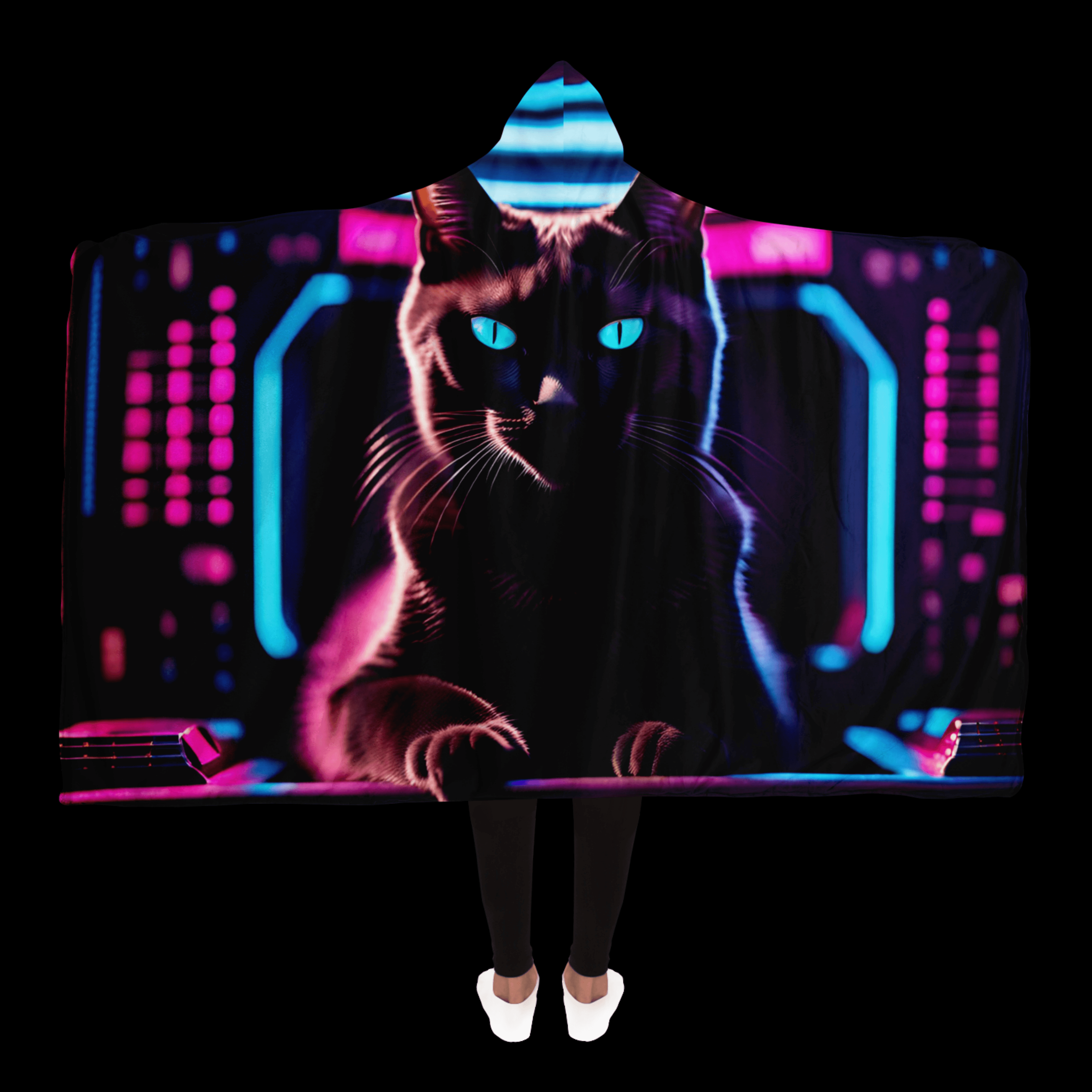 Retro SciFi Cyberpunk Katze Kapuzen-Decke